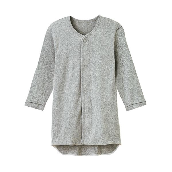 （まとめ）オオサキメディカル プラスハートワンタッチ肌着 前開き 七分袖 紳士用 M グレー 74811 1枚【×2セット】 送料無料の通販は