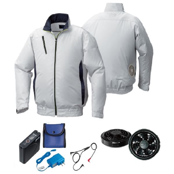 KU92010 空調服 R ポリエステル製 カジュアル FAN2300B・RD9261・LISUPER1セット シルバー×ダークネイビー L 送料無料