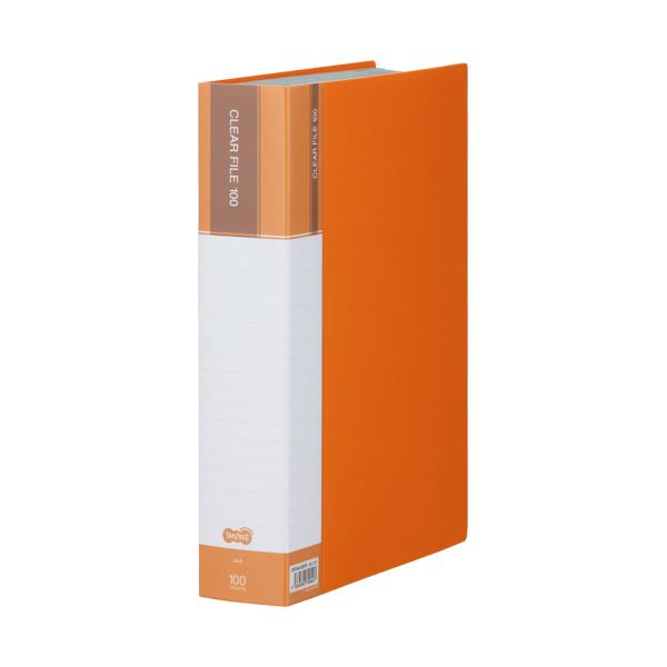 （まとめ）TANOSEE クリヤーファイル（台紙入）A4タテ 100ポケット 背幅62mm オレンジ 1冊【×5セット】 送料無料の通販は