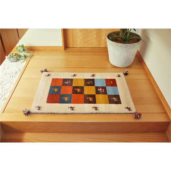 ラグマット じゅうたん カーペット 敷き物 絨毯 約60×90cm ミックス ウール100％ 保温性 調湿効果付き オールシーズン対応 ギャッベ リビング 送料無料の通販は