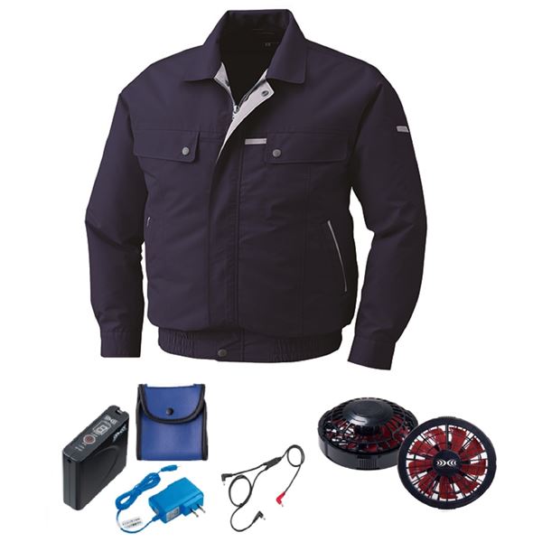 KU90450 空調服 R 綿・ポリ混紡 脇下マチ付き FAN2200BR・RD9261・LISUPER1セット ディープネイビー M 送料無料