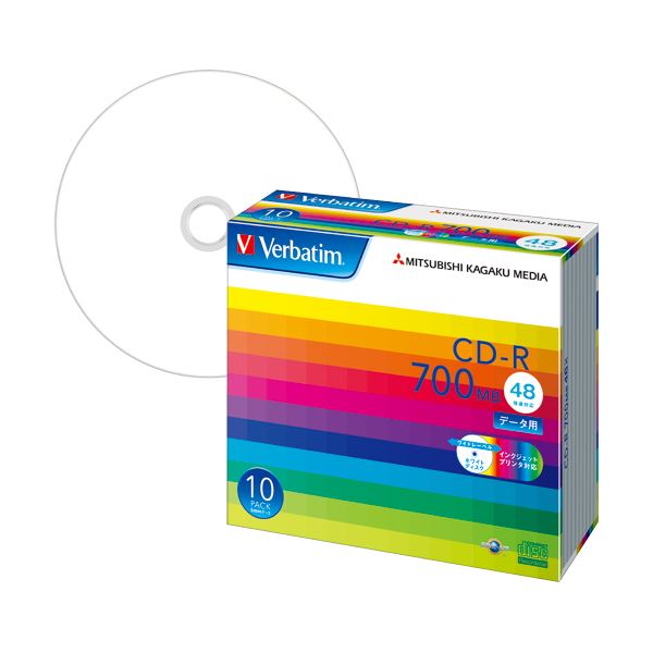 (まとめ) バーベイタム データ用CD-R 700MB ホワイトワイドプリンターブル 5mmスリムケース SR80SP10V1 1パック(10枚) 【×10セット】 白 送料無料の通販は