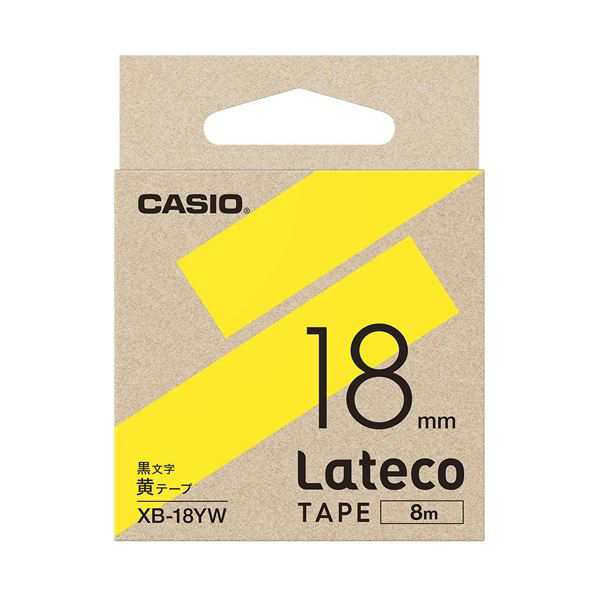 （まとめ）カシオ計算機 ラテコ専用テープXB-18YW黄に黒文字（×10セット） 鮮やかな黄色に黒い文字が映える ラテコ専用テープXB-18YW黄（まとめ買い10セット） 送料無料の通販は