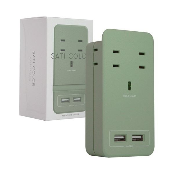 ファーゴ SATI COLOR電源タップ AC4個口+USB2ポート ライトグリーン CT221LG 1個 緑 送料無料の通販は