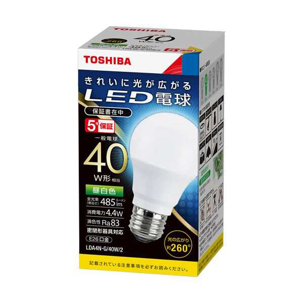 （まとめ）東芝ライテック LED電球 一般電球形 E26口金 4.4W 昼白色 LDA4N-G/40W/2 1個 【×5セット】 送料無料の通販は