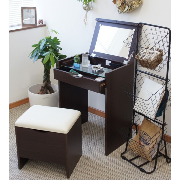 ドレッサー＆スツール 2点セットコンパクト収納型ダークブラウン幅約50cm 楽天市場】ドレッサー＆スツール 2点セット 【コンパクト収納型 ダーク