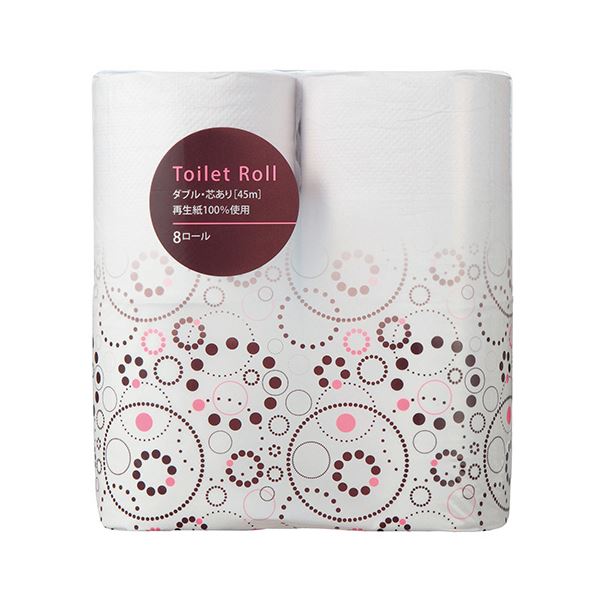 TANOSEE リサイクルトイレットペーパー ダブル 芯あり 45m 1ケース（96ロール：8ロール×12パック） 送料無料の通販は