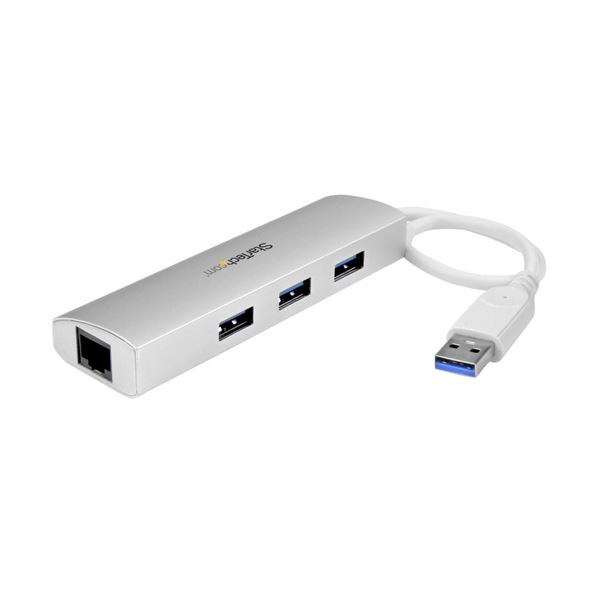 StarTech.com 3ポートポータブル USB 3.0ハブ （ギガビットイーサネット対応LANアダプタ内蔵） ST3300G3UA 1台 送料無料