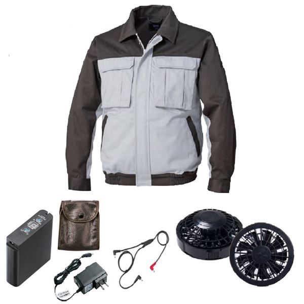 KU91920 空調服 R 綿厚手 脇下マチ付き FAN2200B・RD9261・LIPRO2セット シルバー×ダークグレー M 送料無料