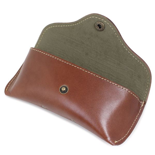 日本製 国産 牛ヌメ革 ホック式 ベルト通し付き メガネケース ブラウン EL-20-1 茶