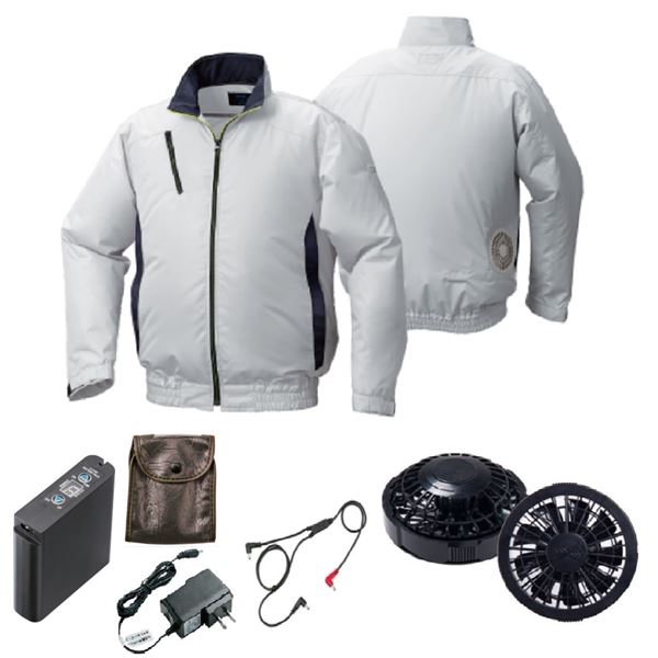 KU92010 空調服 R ポリエステル製 カジュアル FAN2200B・RD9261・LIPRO2セット シルバー×ダークネイビー 3L 送料無料