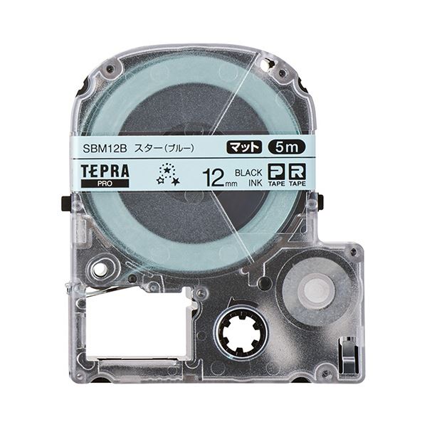 （まとめ）キングジム テプラ PROテープカートリッジ マットラベル 模様 12mm スター(ブルー)/黒文字 SBM12B 1個【×5セット】 青 送料無料