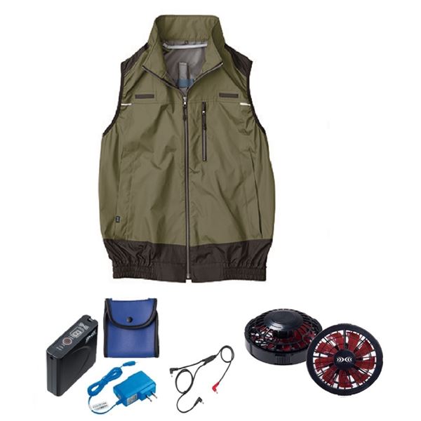 KU92120 空調服 R ポリエステル製 遮熱フルハーネス仕様ベスト FAN2200BR・RD9261・LISUPER1セット カーキグリーン M 緑 送料無料