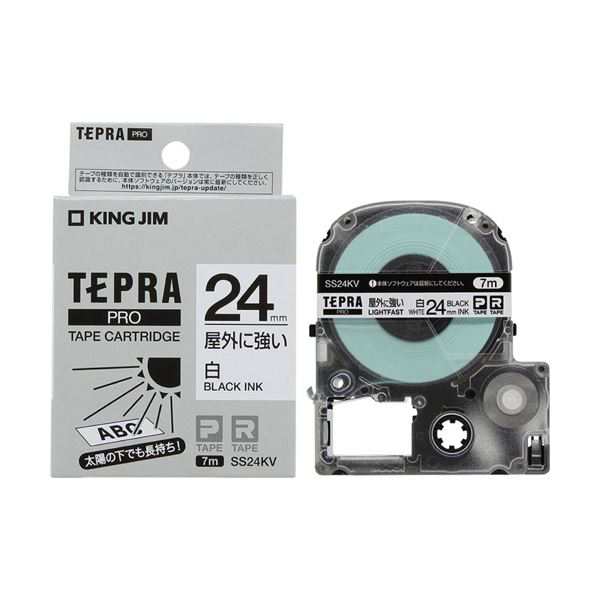 （まとめ）キングジム テプラ PRO テープカートリッジ 屋外に強いラベル 24mm 白/黒文字 SS24KV 1個 【×5セット】 送料無料の通販は
