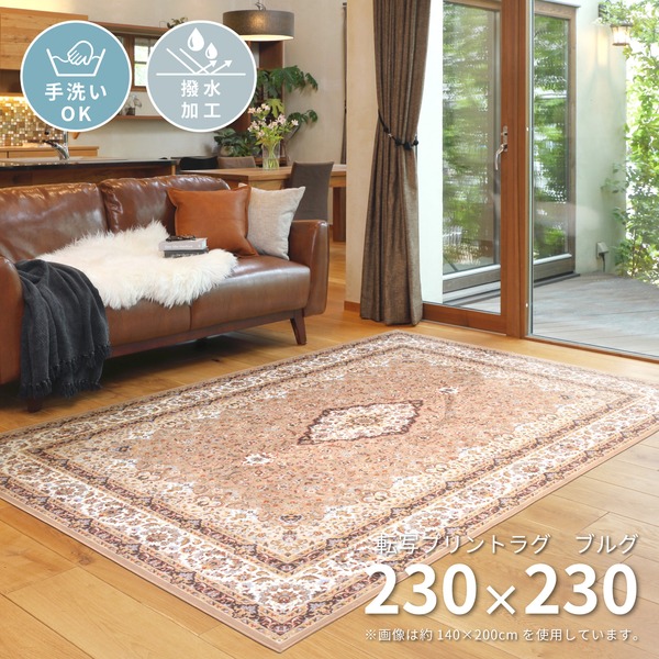 ラグマット じゅうたん カーペット 敷き物 絨毯 約230×230cm 洗える ウォッシャブル 撥水 滑り止め加工 お手入れ簡単 転写プリントラグ ブルグ リビング ダイニング 送料無料の通販は 16,395円