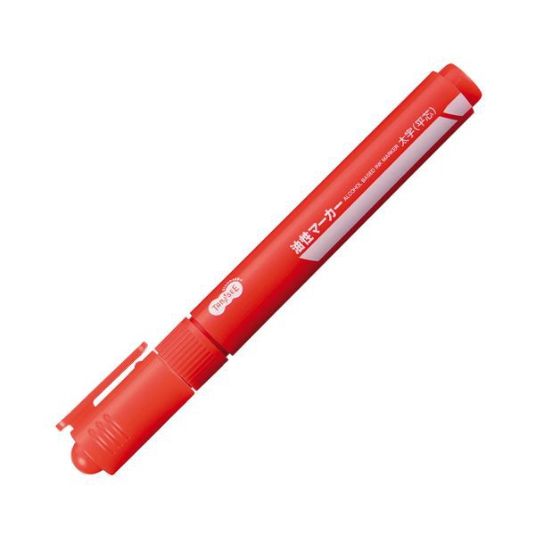 (まとめ) TANOSEE キャップ式油性マーカー シングル 太字 赤 1セット（50本） 【×10セット】 送料無料