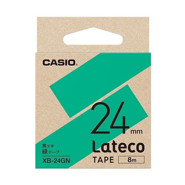 カシオ ラテコ 詰替用テープ 24mm×8m 緑/黒文字 XB-24GN 1セット(5個) 簡単テープ交換で便利 鮮やかな緑と黒文字の詰替テープ、24mm×8m、5個セット 使いやすさ抜群のカシオ ラテコ XB-24GN 送料無料