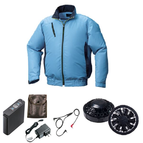 KU92010 空調服 R ポリエステル製 カジュアル FAN2200B・RD9261・LIPRO2セット ライトブルー×ダークネイビー 4L 青 送料無料