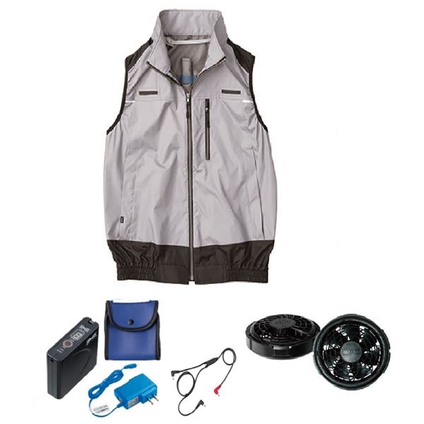 KU92120 空調服 R ポリエステル製 遮熱フルハーネス仕様ベスト FAN2300B・RD9261・LISUPER1セット シルバー L 送料無料