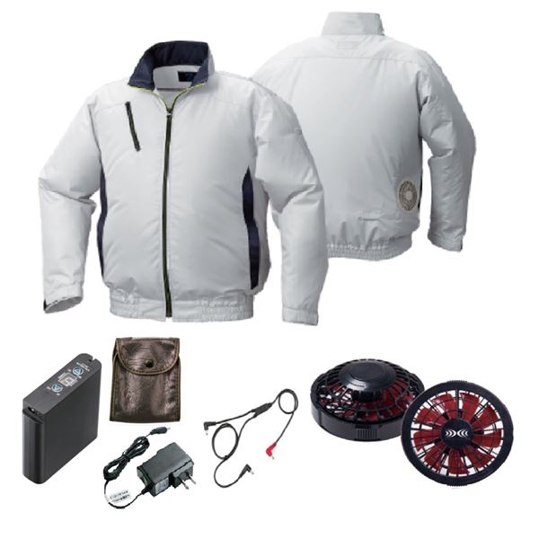 KU92010 空調服 R ポリエステル製 カジュアル FAN2200BR・RD9261・LIPRO2セット シルバー×ダークネイビー 3L 送料無料