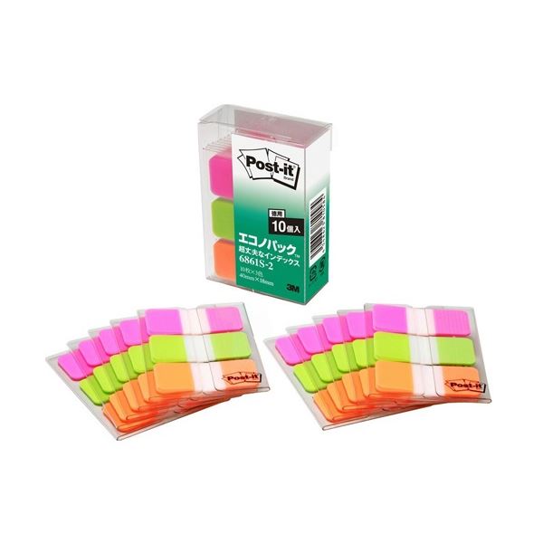 3M ポスト・イット 超丈夫なインデックス エコノパック 40×18mm ピンク/ブライトグリーン/オレンジ 6861S-2 1パック(30冊) 緑 送料無料の通販は