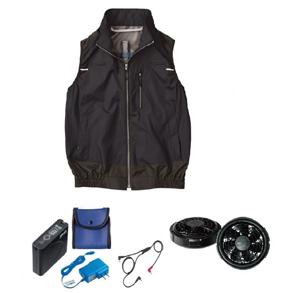 KU92120 空調服 R ポリエステル製 遮熱フルハーネス仕様ベスト FAN2300B・RD9261・LISUPER1セット ダークブルー LL 青 送料無料