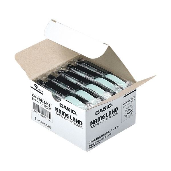 (まとめ）カシオ CASIO ネームランド NAME LAND スタンダードテープ 9mm×8m 白/黒文字 XR-9WE-5P-E 1パック(5個)【×3セット】 送料無料