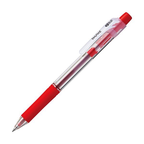 (まとめ) TANOSEE ノック式油性ボールペン ロング芯タイプ 0.5mm 赤 1セット（10本） 【×10セット】 送料無料の通販は 8,300円