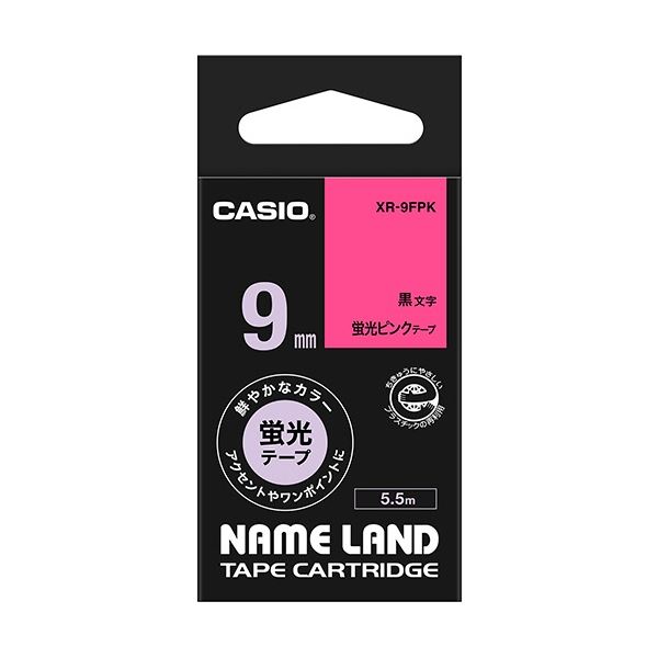 (まとめ) カシオ CASIO ネームランド NAME LAND スタンダードテープ 9mm×5.5m 蛍光ピンク／黒文字 XR-9FPK 1個 【×10セット】