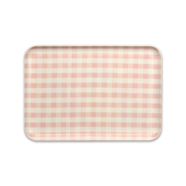 〔40個セット〕 お盆 トレー 約幅330mm M ピンク チェック柄 食洗機可 STミルキートレー キッチン 台所 ダイニング ランチョントレー