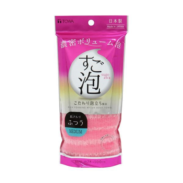 （まとめ）東和産業 すご泡IV ナイロンタオル ふつう ピンク 1枚 【×10セット】 送料無料の通販は