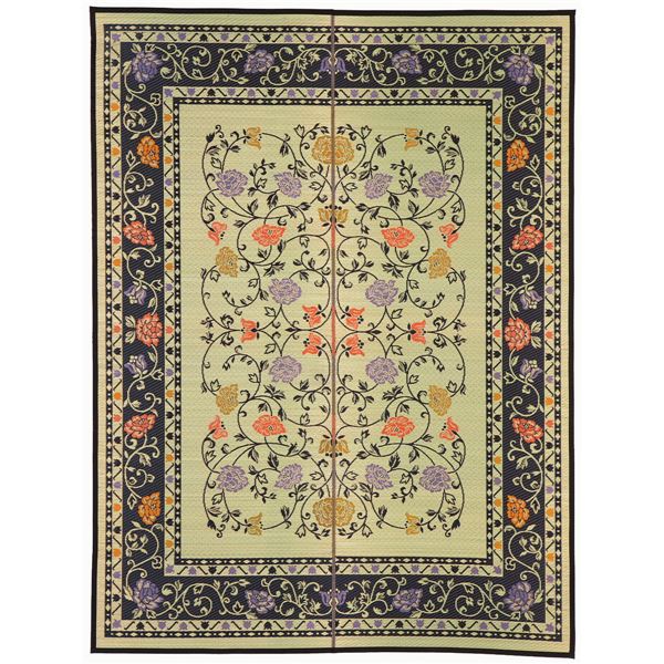 い草 藺草 ラグマット じゅうたん カーペット 敷き物 絨毯 約191×250cm ナチュラル×ブラック 日本製 国産 縁：綿100％ 裏貼り仕様 防滑加工 イデア リビング 黒 送料無料の通販は