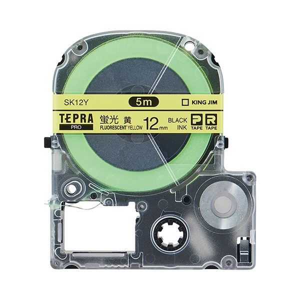 (まとめ) キングジム テプラ PRO テープカートリッジ 12mm 蛍光イエロー／黒文字 SK12Y 1個 【×10セット】 黄 送料無料の通販は