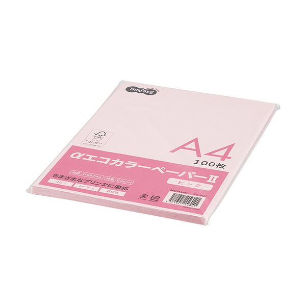(まとめ) TANOSEE αエコカラーペーパーII A4 ピンク 少枚数パック 1冊（100枚） 【×30セット】 送料無料