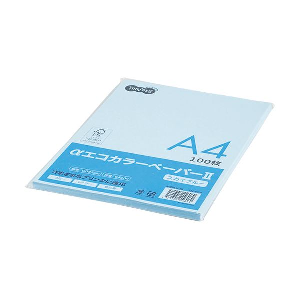 (まとめ) TANOSEE αエコカラーペーパーII A4 スカイブルー 少枚数パック 1冊（100枚） 【×30セット】 青 送料無料の通販は