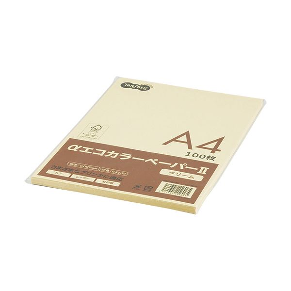 (まとめ) TANOSEE αエコカラーペーパーII A4 クリーム 少枚数パック 1冊（100枚） 【×30セット】 送料無料
