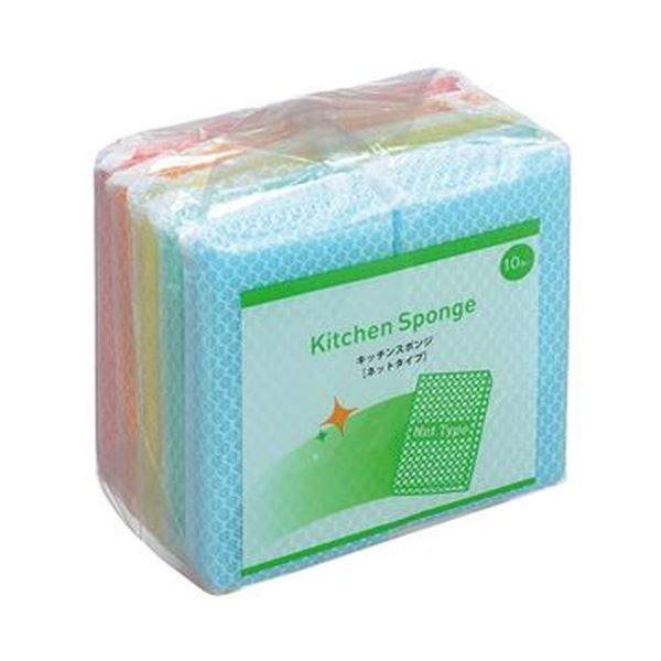 （まとめ）TANOSEE キッチン 台所 スポンジ ネット 1パック（10個）【×50セット】