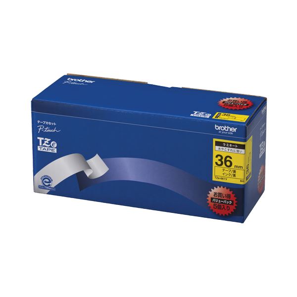 (まとめ）ブラザー BROTHER ピータッチ TZeテープ ラミネートテープ 36mm 黄/黒文字 業務用パック TZE-661V 1パック(5個)【×3セット】 送料無料