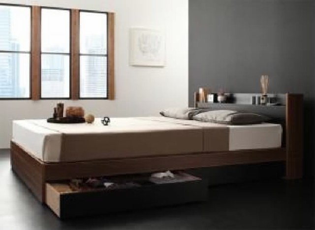 シングルベッド 黒 整理 収納付き ベッド プレミアムポケットコイル