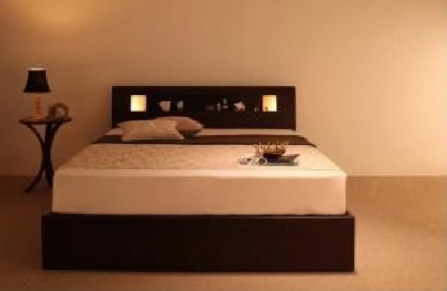 シングルベッド 黒 茶 整理 収納付き ベッド プレミアムポケットコイル