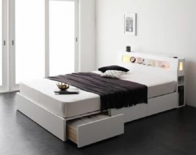シングルベッド 白 黒 整理 収納付き ベッド プレミアムポケットコイル