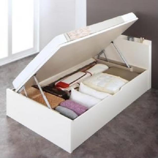 セミシングルベッド 白 大容量収納ベッド 薄型抗菌国産ポケットコイルマットレス付き 国産跳ね上げ収納ベッド( 幅 :セミシングル)( 奥行 の通販は