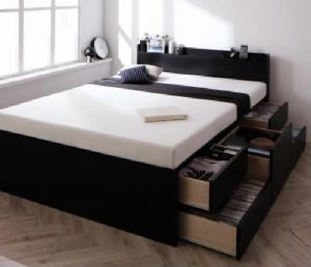 セミダブルベッド 黒 大容量 大型 整理 収納 ベッド 薄型スタンダード