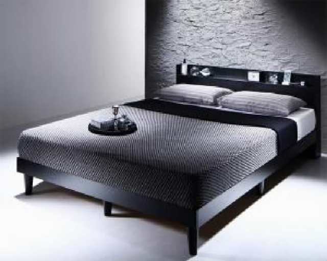 ダブルベッド 白 黒 すのこ 蒸れにくく 通気性が良い ベッド スタンダードポケットコイルマットレス付き セット 棚・コンセント付きデザの通販は