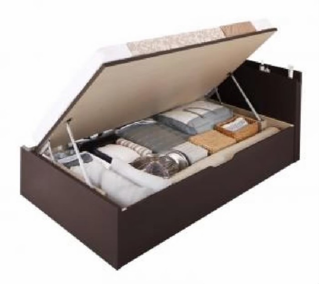シングルベッド 茶 大容量収納ベッド 薄型スタンダードポケットコイル