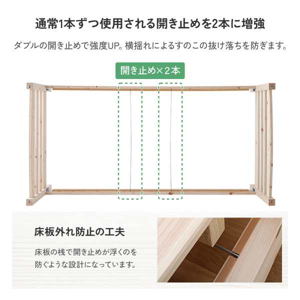 2段ベッド シングル 薄型 3つ折りポケットコイルマットレス付き 檜