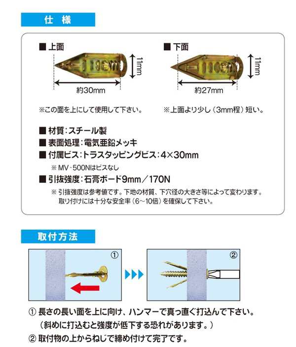 (まとめ)Vショットアンカー 【50本入り×5セット】 ビス付き 石膏ボード専用 MV-50 ジョブマスター 送料無料