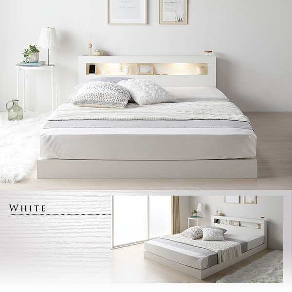 ベッド セミダブル 2層ポケットコイルマットレス付き ホワイト 低床