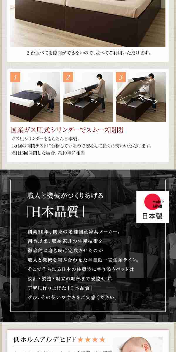 単品 〔お客様組み立て〕 収納 ベッド 通常丈 セミシングル 跳ね上げ式