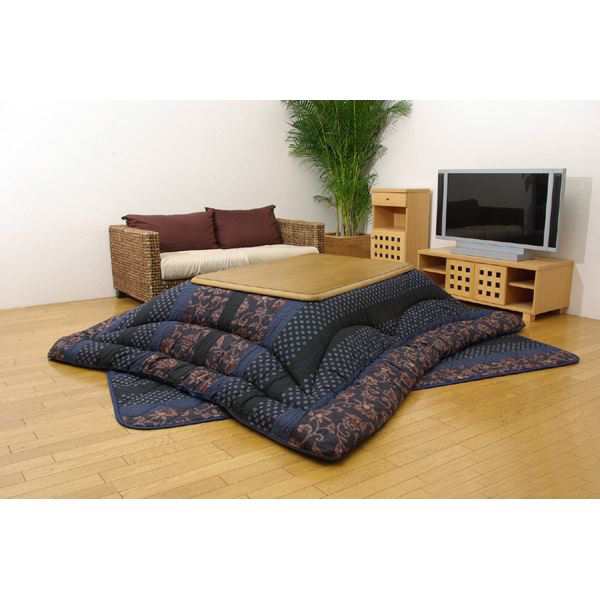 日本製 国産 こたつ布団 こたつ厚掛敷布団 セット 和柄 正方形 ブルー 約205×205cm 青 送料無料の通販は